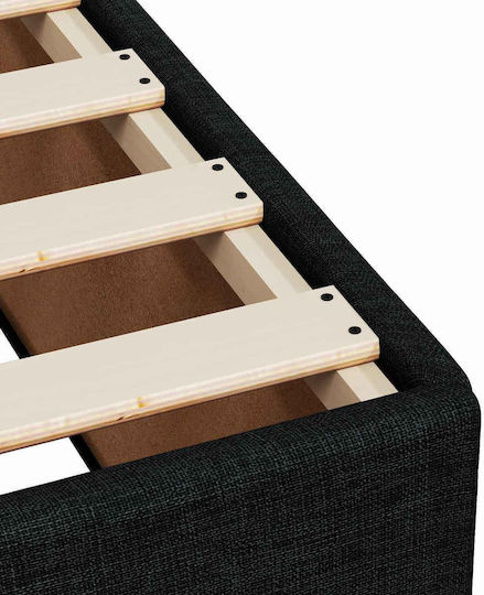 Single Upholstered Bed with Fabric Black with Slats and Mattress 90x190cm