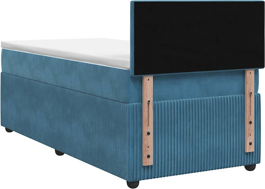Einzelbett Mit Samt Dunkelblau Mit Lattenrost & Matratze 90x200cm