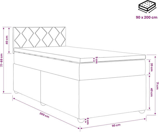 vidaXL Einzelbett Mit Stoff Schwarz Mit Lattenrost & Matratze 90x200cm