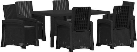 Garden & Outdoor Furniture Set 7 Pieces Outdoor Dining Room Anthracite with Pillows