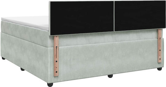 Doppelbett Mit Samt Bezogen Helles Grau Mit Lattenrost & Matratze 140x200cm