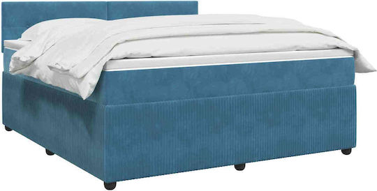Doppelbett Mit Samt Dunkelblau Mit Lattenrost & Matratze 140x190cm
