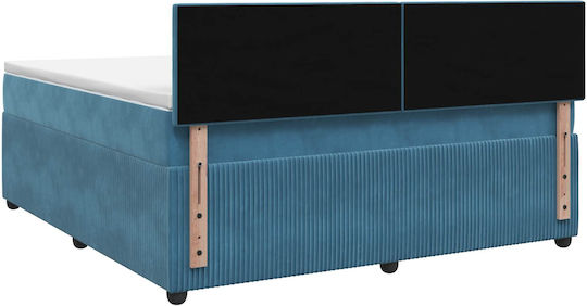 Doppelbett Mit Samt Dunkelblau Mit Lattenrost & Matratze 140x190cm
