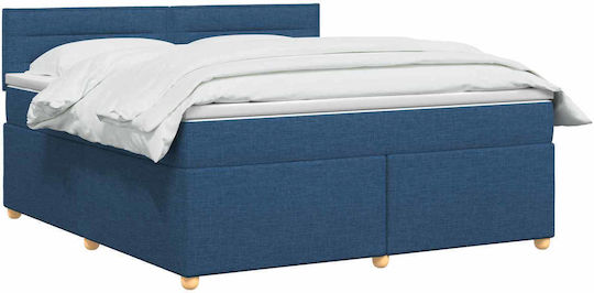 King Size Upholstered Fabric Bed Blue with Slats and Mattress 180x200cm