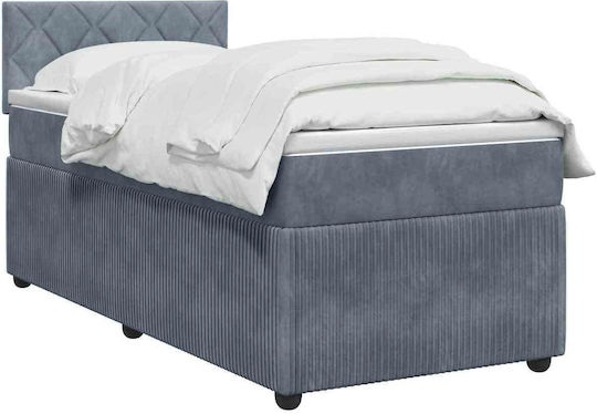 Single Bed Upholstered with Velvet Dark Grey with Slats and Mattress 80x200cm