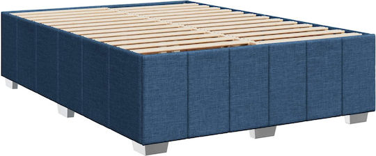 Double Bed Upholstered with Fabric Blue with Slats and Mattress 160x200cm