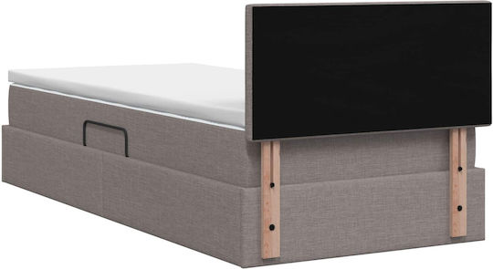 Pat Montat Pe Perete Single Tapițat Cu Material Taupe Cu Plăci Și Saltea 90x200cm