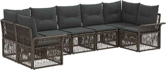 Гарнитура За Градина И Тераса Дневна Стая За Външна Употреба 7 Бройки Сив С Възглавници