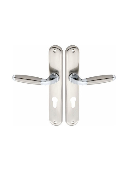 Import Hellas Front Door Lever with Plate Z-023 Pair (Center Distance 75mm) Nickel