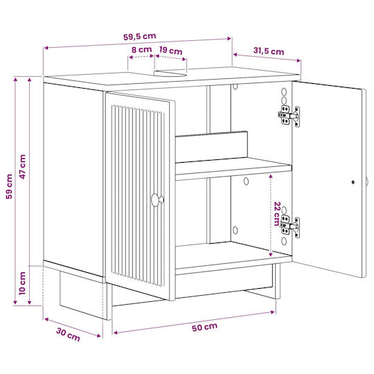 vidaXL Bathroom Vanity Unit Without Sink W59.5xD31.5xH59cm Black