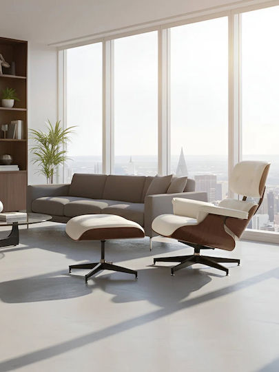 Scaun De Relaxare Rotativ Cu Puf Din Piele Ecologică Albă 82x92x82cm