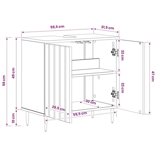 vidaXL vidaXL Bathroom Vanity Unit Without Sink W59.5xD31.5xH59cm Black
