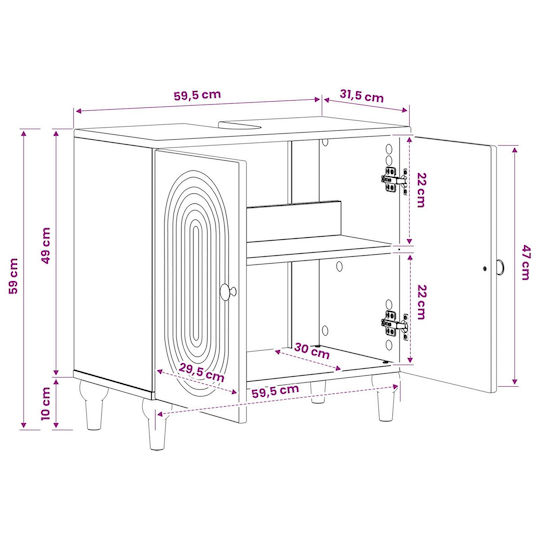 vidaXL Badezimmer Waschtisch-Einheit ohne Waschbecken M59.5xB31.5xH59cm Weiß