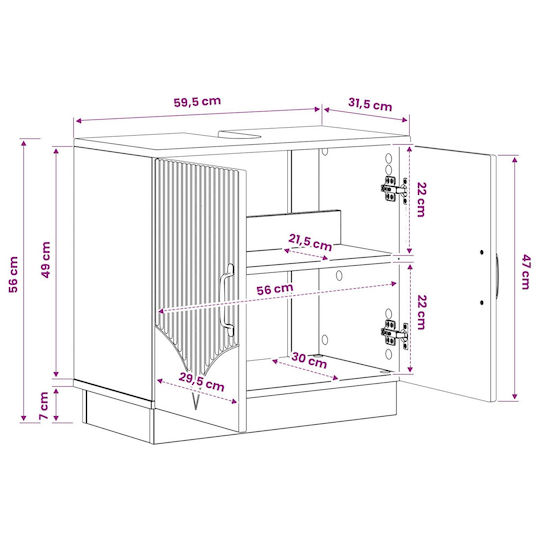 vidaXL Bathroom Vanity Unit without Sink W59.5xD31.5xH56cm Black