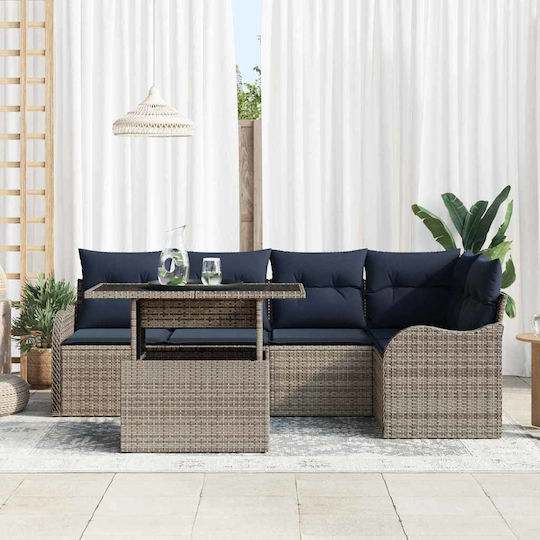 Set Sala De Mese Pentru Exterior 6 Piese Gri Cu Perne