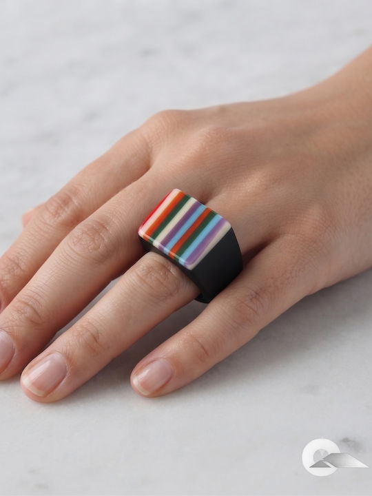 Color-Block Geometry" Πλαστικό Τετράγωνο Γυναικείο Δαχτυλίδι