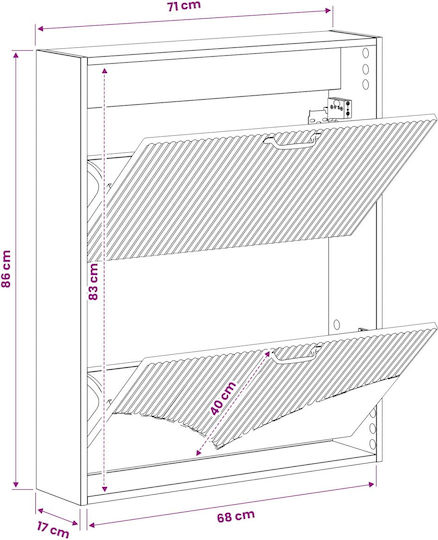 Hoorn Метален Шкаф за Обувки Черен с Накланящи се Рафтове Д71xШ17xВ86cm