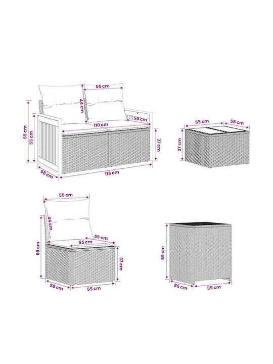 Canapea Cu Două Locuri De Exterior Din Rattan Cu Perne
