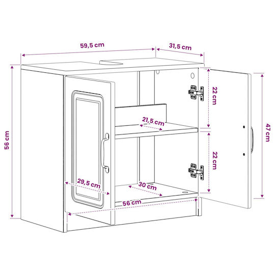 vidaXL Плот без мивка Ш59.5xД31.5xВ59cm Бял
