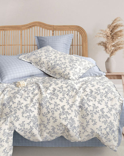 Rythmos Set Husă Pentru Pilotă Bumbac Satinat 220x250cm Super King Cu 2 Fețe De Pernă Riley Albastru Deschis