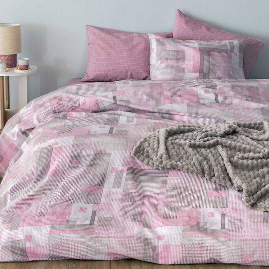Palamaiki Duvet Cover Set Cotton Queen with 2 Pillowcases 240x250 Fashion Life Fl6252 Pink
