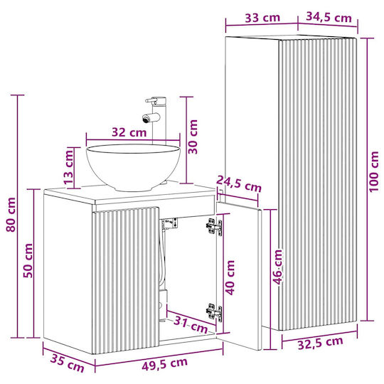 vidaXL Πάγκος χωρίς Νιπτήρα Μ33xΒ34.5xΥ100cm Μαύρο