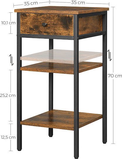 Wooden Bedside Table with Metallic Legs Brown 35x35x70cm