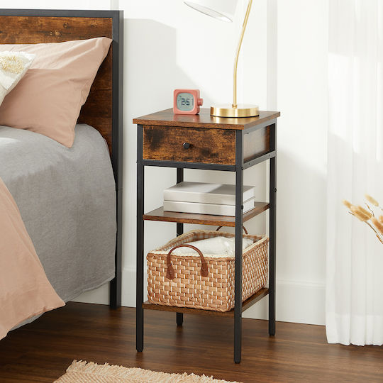 Wooden Bedside Table with Metallic Legs Brown 35x35x70cm