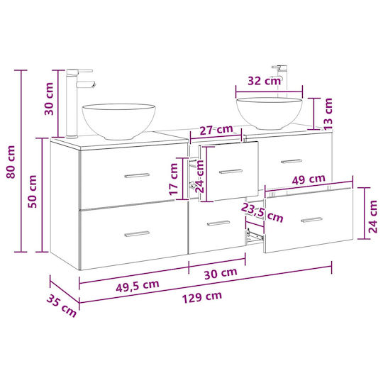 vidaXL Πάγκος χωρίς Νιπτήρα Μ49.5xΒ35xΥ63cm Λευκό