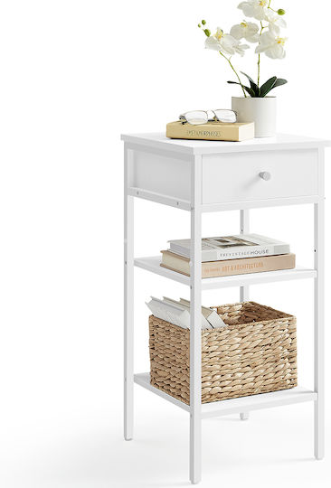 Wooden Bedside Table with Metal Legs White 35x35x70cm