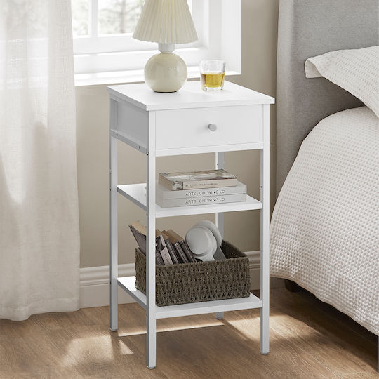 Wooden Bedside Table with Metal Legs White 35x35x70cm