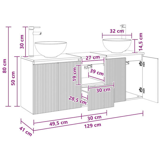 vidaXL Bathroom Vanity Unit Without Sink W49.5xD35xH63cm Grey Sonoma