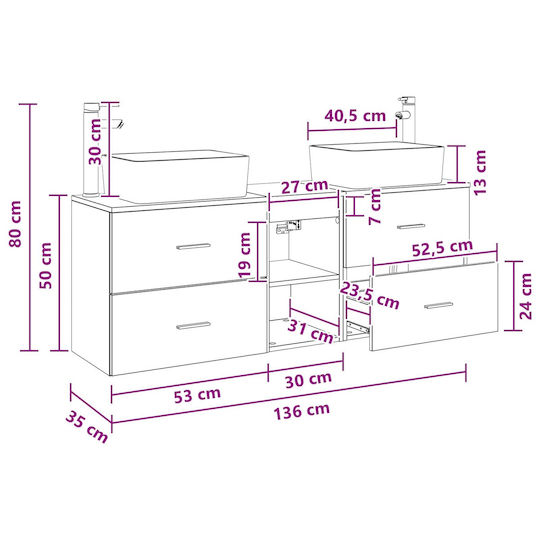vidaXL Πάγκος χωρίς Νιπτήρα Μ53xΒ34.5xΥ63cm Γκρι Σκυροδέματος