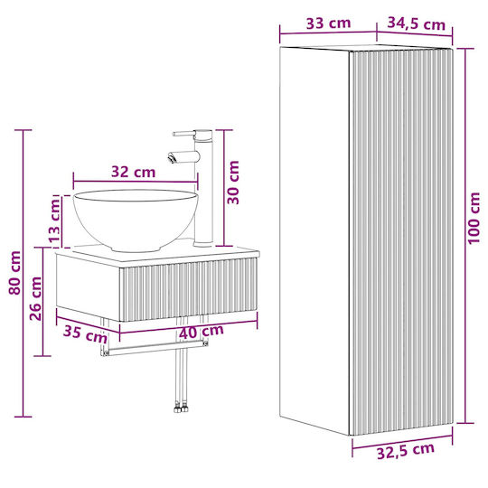 vidaXL Πάγκος χωρίς Νιπτήρα Μ33xΒ34.5xΥ100cm Λευκό
