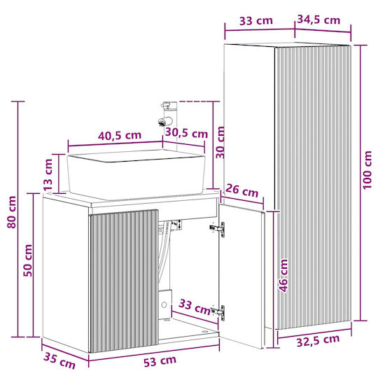 vidaXL Плот Без Мивка Ш33xД34.5xВ100cm Сив Сонома