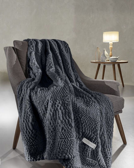 Guy Laroche Crusty Zweisitzer-Sofa Überwurf Pelzartig 170x250cm Carbon mit Kissenhülle