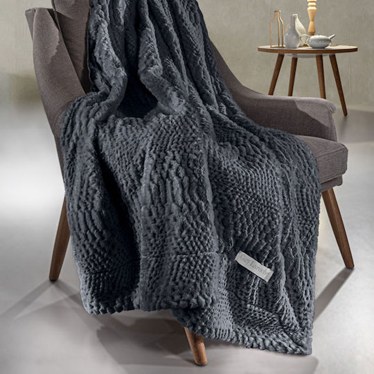 Guy Laroche Crusty Zweisitzer-Sofa Überwurf Pelzartig 170x250cm Carbon mit Kissenhülle
