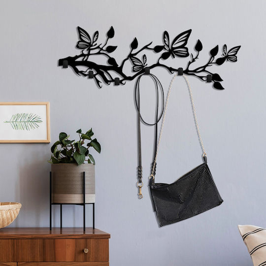 Wall Hanger 6 Positions Butterfly World 891tnl3694 60x2x24cm Black Wallity Metal