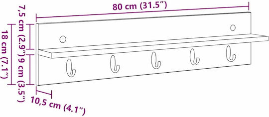 vidaXL Κρεμάστρα Τοίχου Ξύλινη Γκρι 80x18x10.5cm