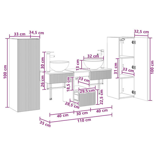 vidaXL Πάγκος χωρίς Νιπτήρα Μ33xΒ34.5xΥ100cm Γκρι Σκυροδέματος