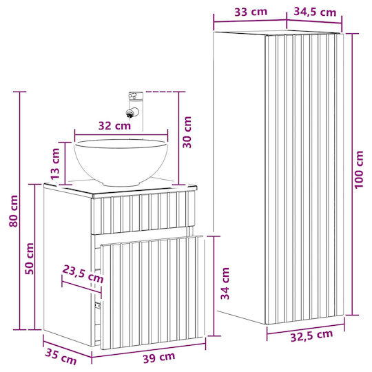 vidaXL Πάγκος χωρίς Νιπτήρα Μ33xΒ34.5xΥ100cm Λευκό