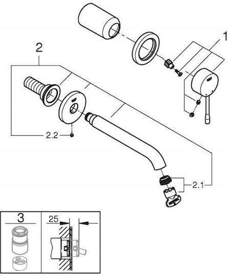 Grohe Essence Built-in Mixer & Spout Set for for Bathroom Sink 1 Exit Silver
