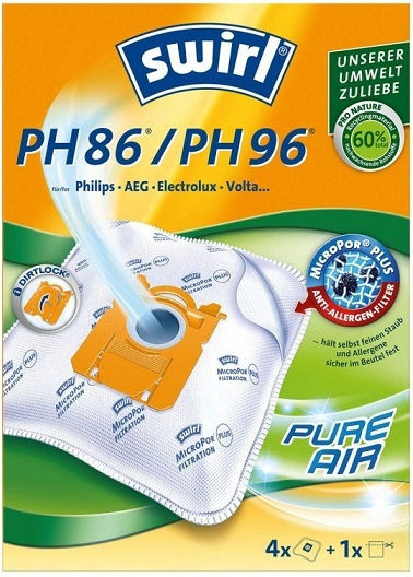 Swirl PH86 Σακούλες Σκούπας 4τμχ Συμβατή με Σκούπα AEG / Electrolux / Philips