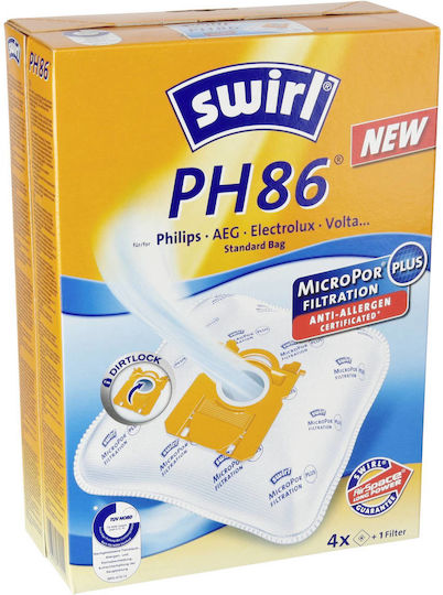 Swirl PH86 Σακούλες Σκούπας 4τμχ Συμβατή με Σκούπα AEG / Electrolux / Philips