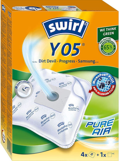 Swirl Y05 Σακούλες Σκούπας 4τμχ Συμβατή με Σκούπα Dirt Devil / Samsung