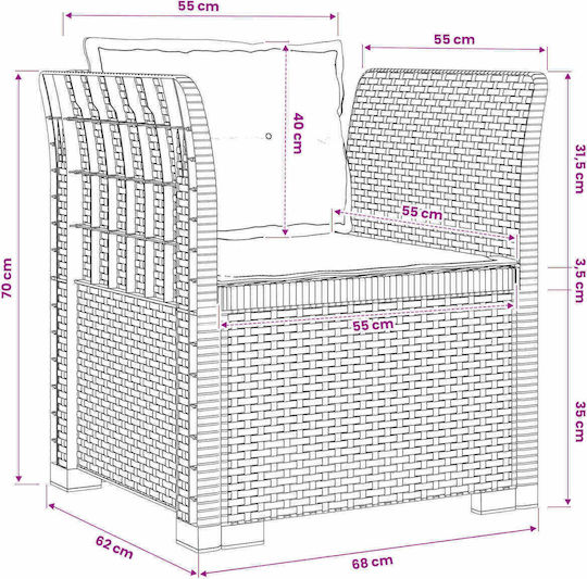Gartenstühle Rattan Anthrazit mit Kissen