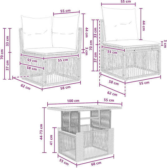 vidaXL Garten- und Outdoor-Möbelsets Wohnzimmer Typsatz 4 Stück Schwarz mit Kissen