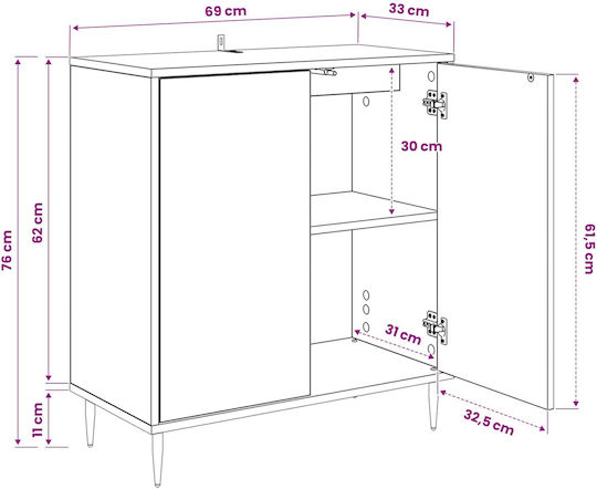 Sideboard Kiel Wooden Black Oak 69x33x76cm