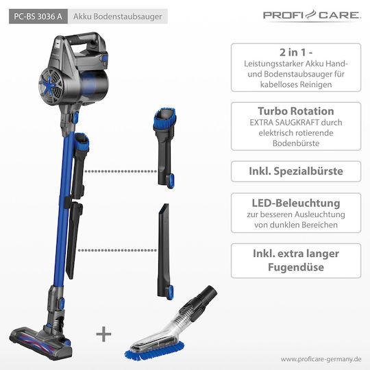 ProfiCare PC-BS 3036 A Rechargeable 2 in 1 Stick & Handheld Vacuum 22.2V Blue