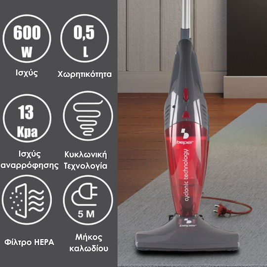 Beper 50.451 Електрическа Вертикална Прахосмукачка 2 В 1 Стик И Ръчна 600W Зелена